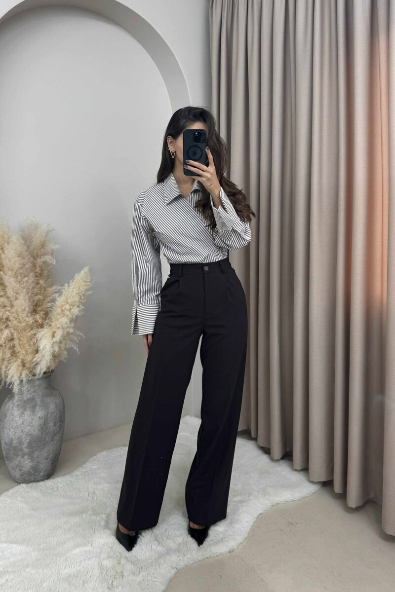 ONE COLOR SEMI ELASTIC WAIST WOMEN TROUSERS DARK BROWN/KAE - 1