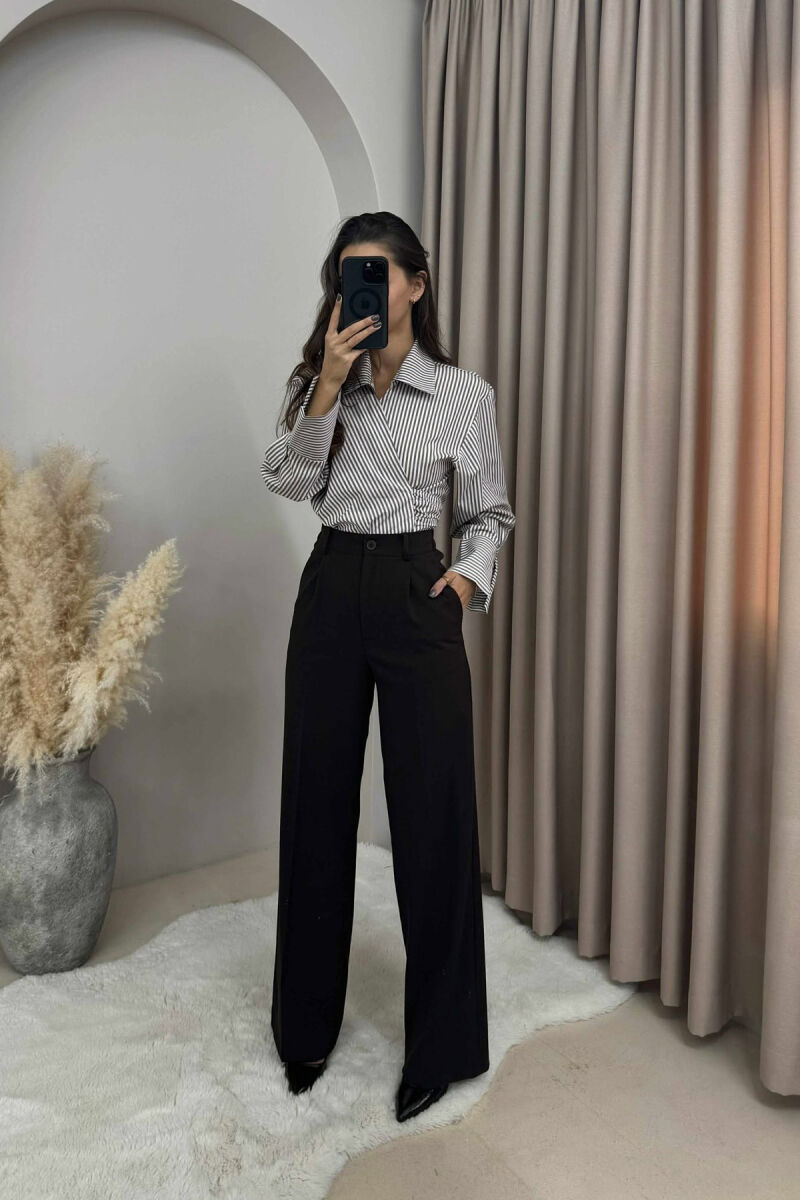 ONE COLOR SEMI ELASTIC WAIST WOMEN TROUSERS DARK BROWN/KAE - 2