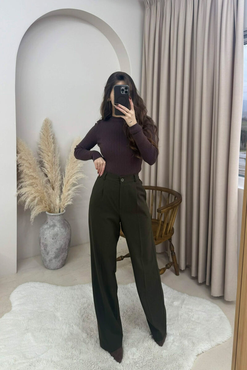 ONE COLOR SEMI ELASTIC WAIST WOMEN TROUSERS DARK GREEN/JEE - 4