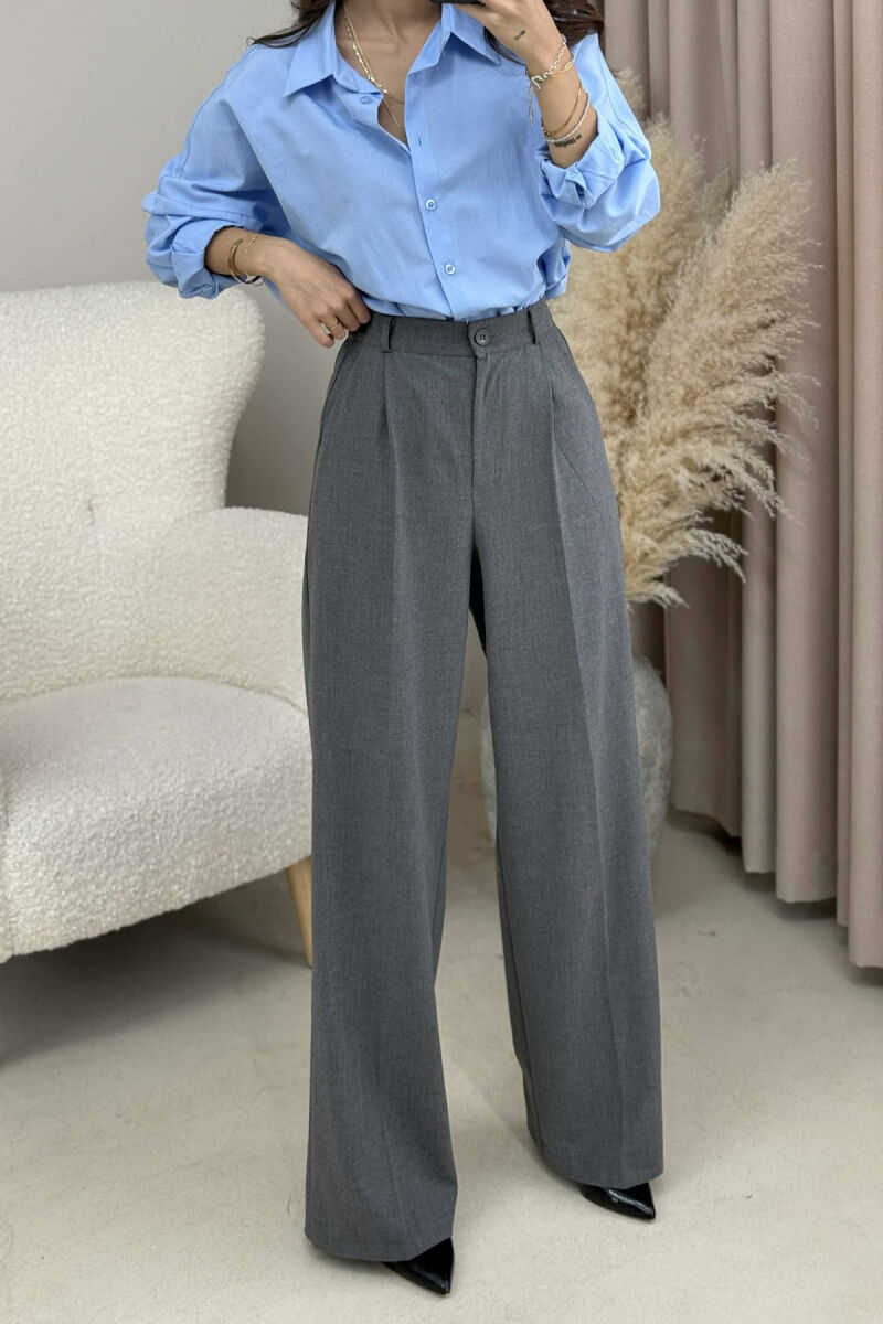 ONE COLOR SEMI ELASTIC WAIST WOMEN TROUSERS DARK GREY/GEE - 1