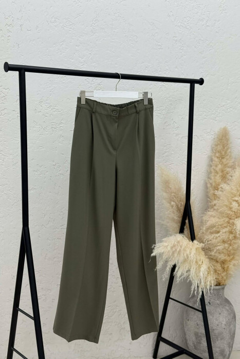 ONE COLOR SEMI ELASTIC WAIST WOMEN TROUSERS GREEN/JESHILE - KLAUDIO FASHION