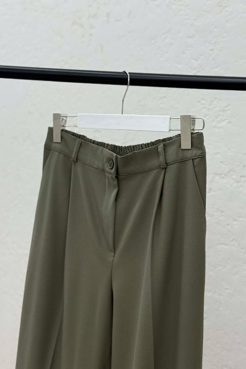 ONE COLOR SEMI ELASTIC WAIST WOMEN TROUSERS GREEN/JESHILE - 2