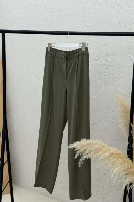 ONE COLOR SEMI ELASTIC WAIST WOMEN TROUSERS GREEN/JESHILE - 3