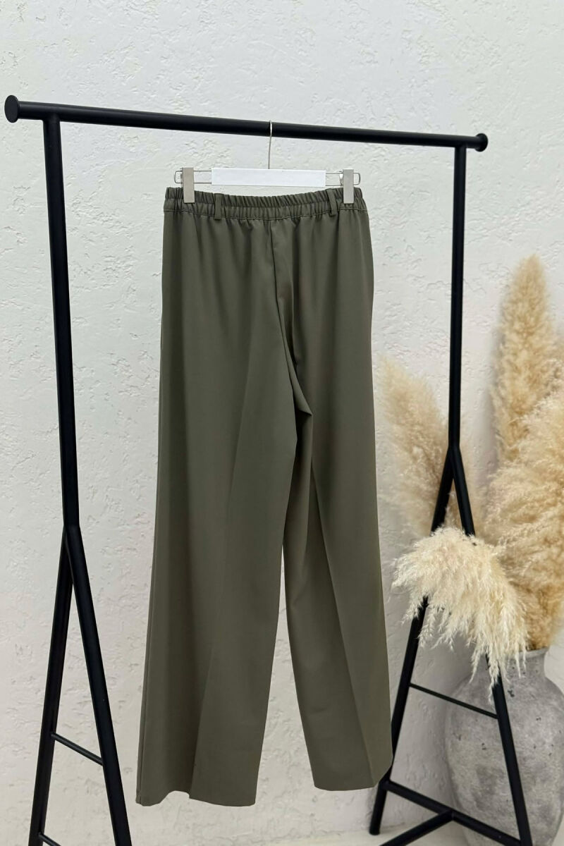 ONE COLOR SEMI ELASTIC WAIST WOMEN TROUSERS GREEN/JESHILE - 4