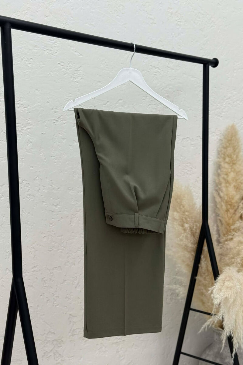 ONE COLOR SEMI ELASTIC WAIST WOMEN TROUSERS GREEN/JESHILE - 5