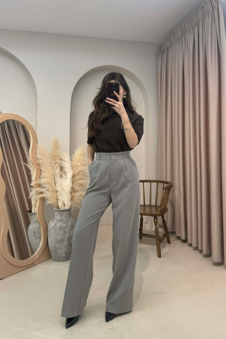ONE COLOR SEMI ELASTIC WAIST WOMEN TROUSERS GREY ASH/GRI HIRI 