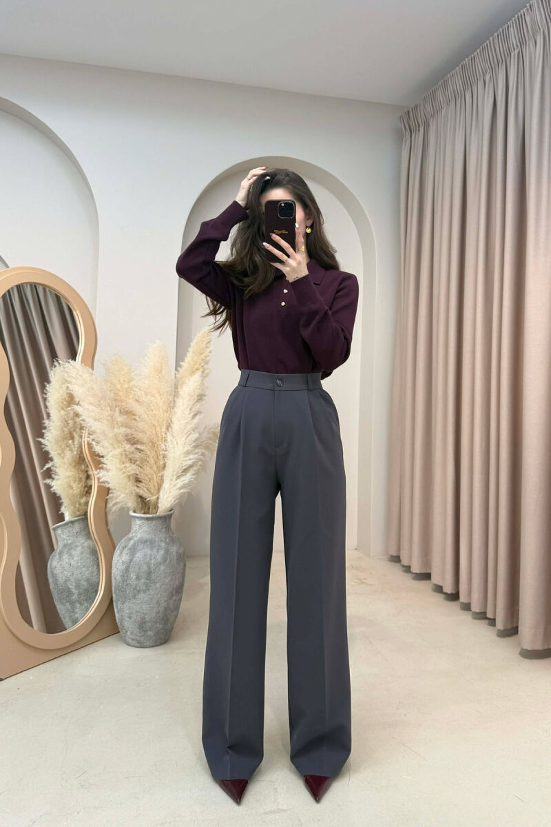 ONE COLOR SEMI ELASTIC WAIST WOMEN TROUSERS GREY-GREY/GG - 2