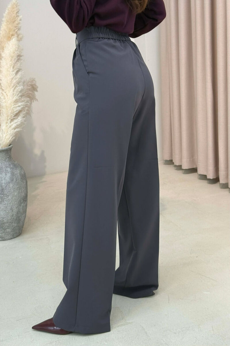 ONE COLOR SEMI ELASTIC WAIST WOMEN TROUSERS GREY-GREY/GG - 4