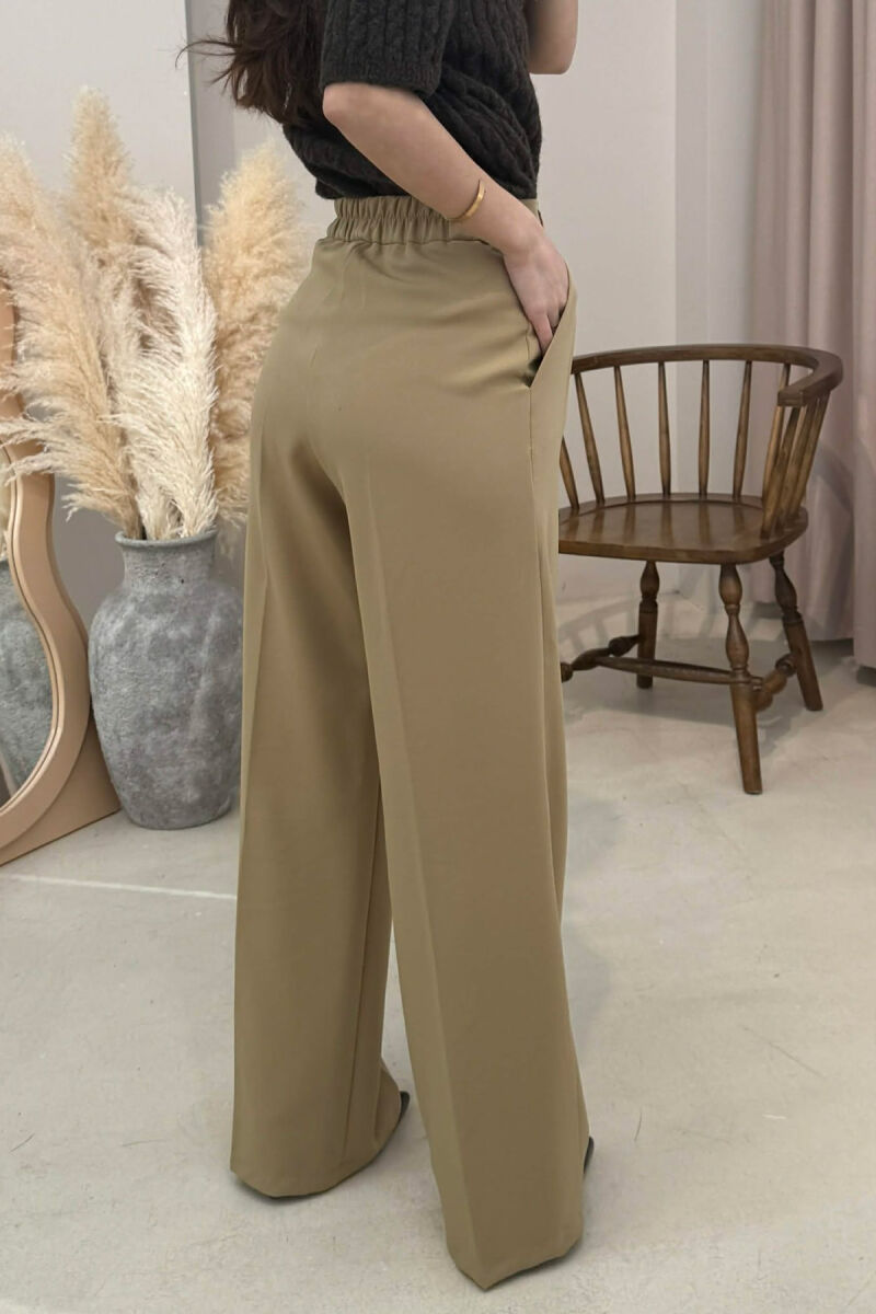 ONE COLOR SEMI ELASTIC WAIST WOMEN TROUSERS KHAKI / KAKI - 5