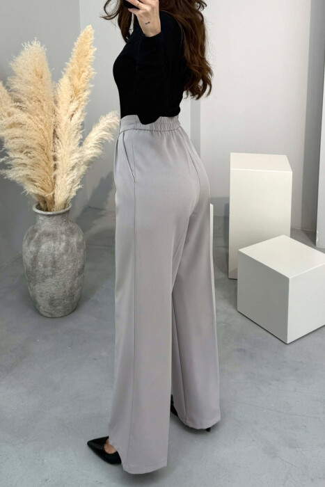 ONE COLOR SEMI ELASTIC WAIST WOMEN TROUSERS LIGHT GREY/GZ - 4