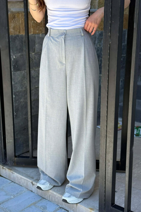 ONE COLOR SEMI ELASTIC WAIST WOMEN TROUSERS LIGHT GREY/GZ - 5