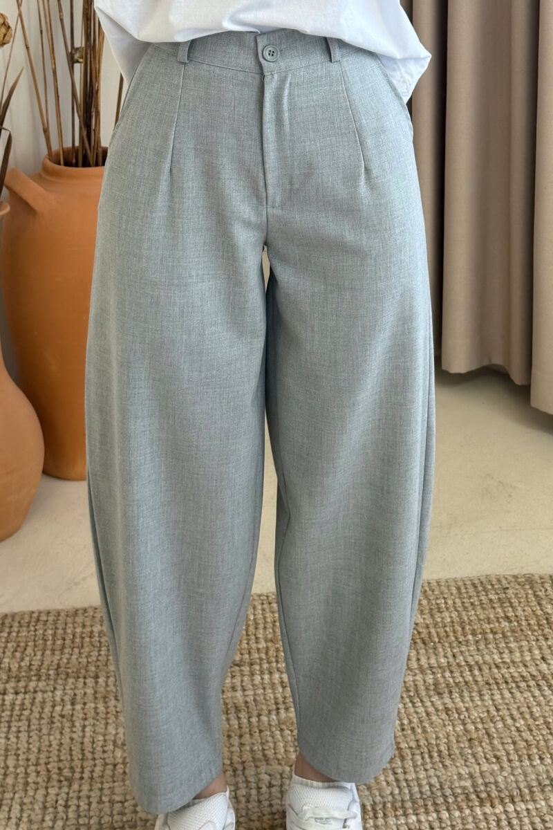 ONE COLOR SEMI ELASTIC WAIST WOMEN TROUSERS LIGHT GREY/GZ - 2