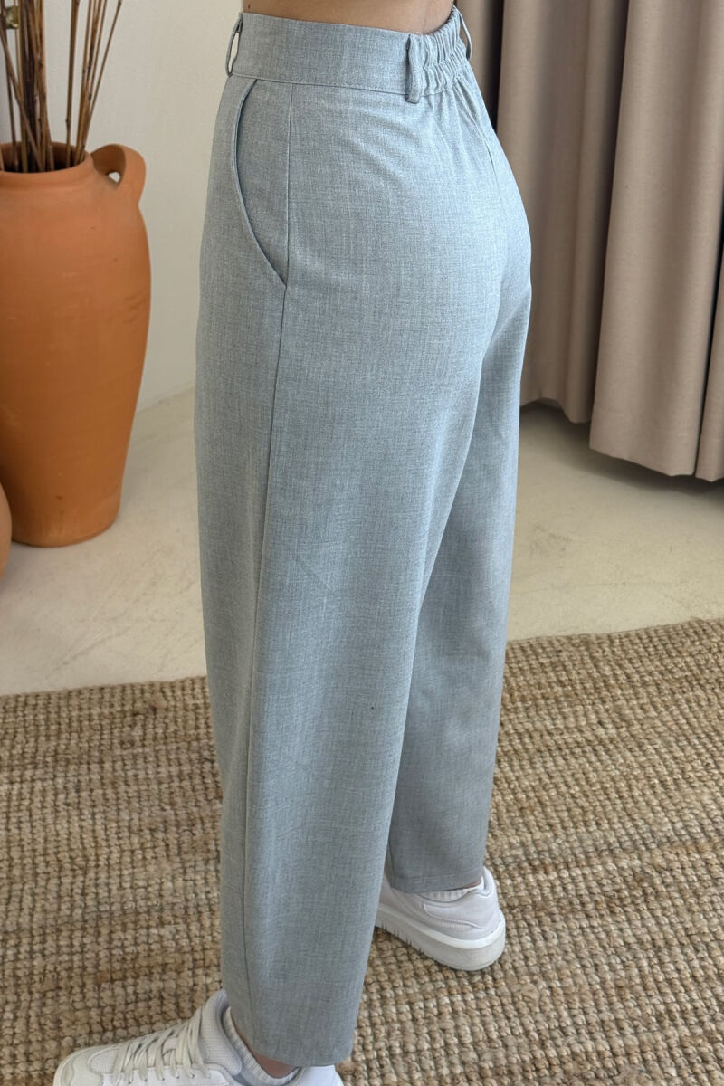 ONE COLOR SEMI ELASTIC WAIST WOMEN TROUSERS LIGHT GREY/GZ - 3