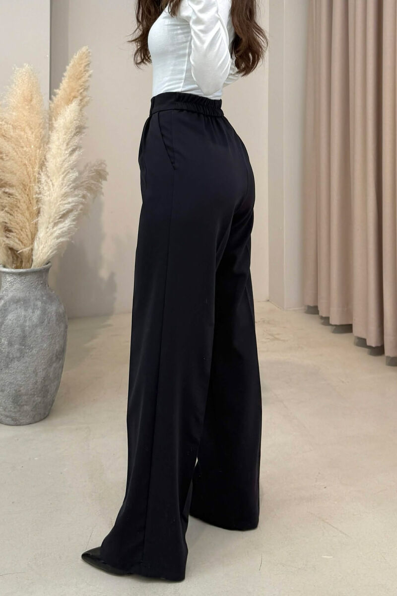 ONE COLOR SEMI ELASTIC WAIST WOMEN TROUSERS MIDNIGHT BLACK/ E ZEZE MESNATE - 3