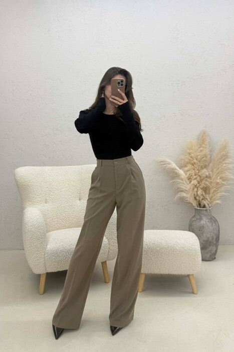 ONE COLOR SEMI ELASTIC WAIST WOMEN TROUSERS OLIVE/ULLI - KLAUDIO FASHION