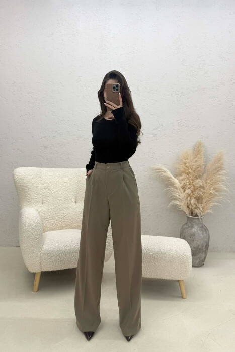 ONE COLOR SEMI ELASTIC WAIST WOMEN TROUSERS OLIVE/ULLI - 2