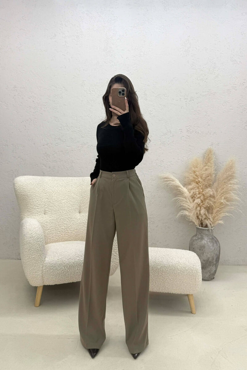 ONE COLOR SEMI ELASTIC WAIST WOMEN TROUSERS OLIVE/ULLI - 2