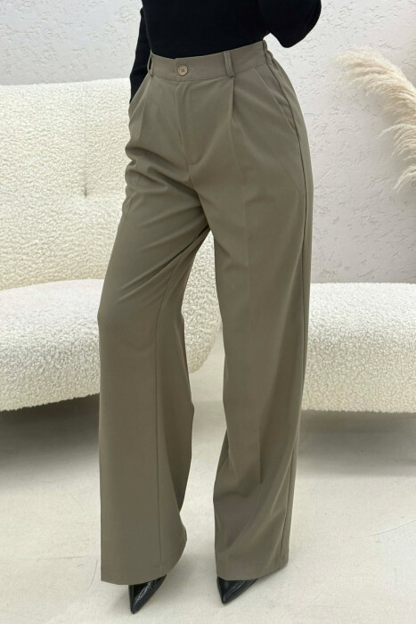 ONE COLOR SEMI ELASTIC WAIST WOMEN TROUSERS OLIVE/ULLI - 3