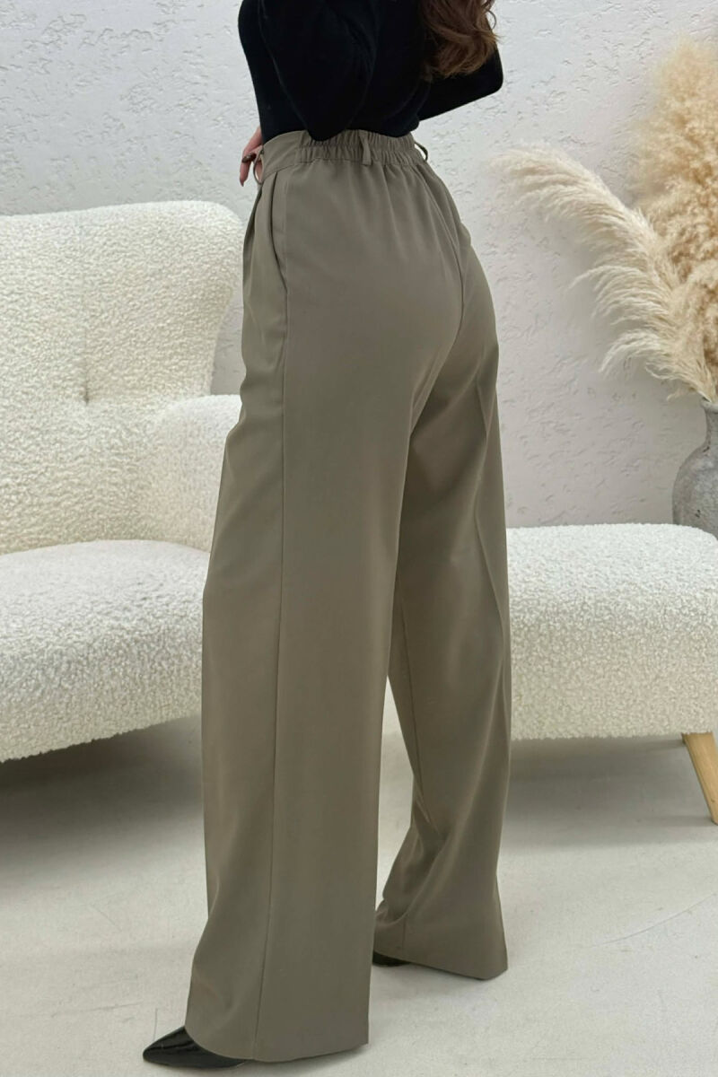 ONE COLOR SEMI ELASTIC WAIST WOMEN TROUSERS OLIVE/ULLI - 4