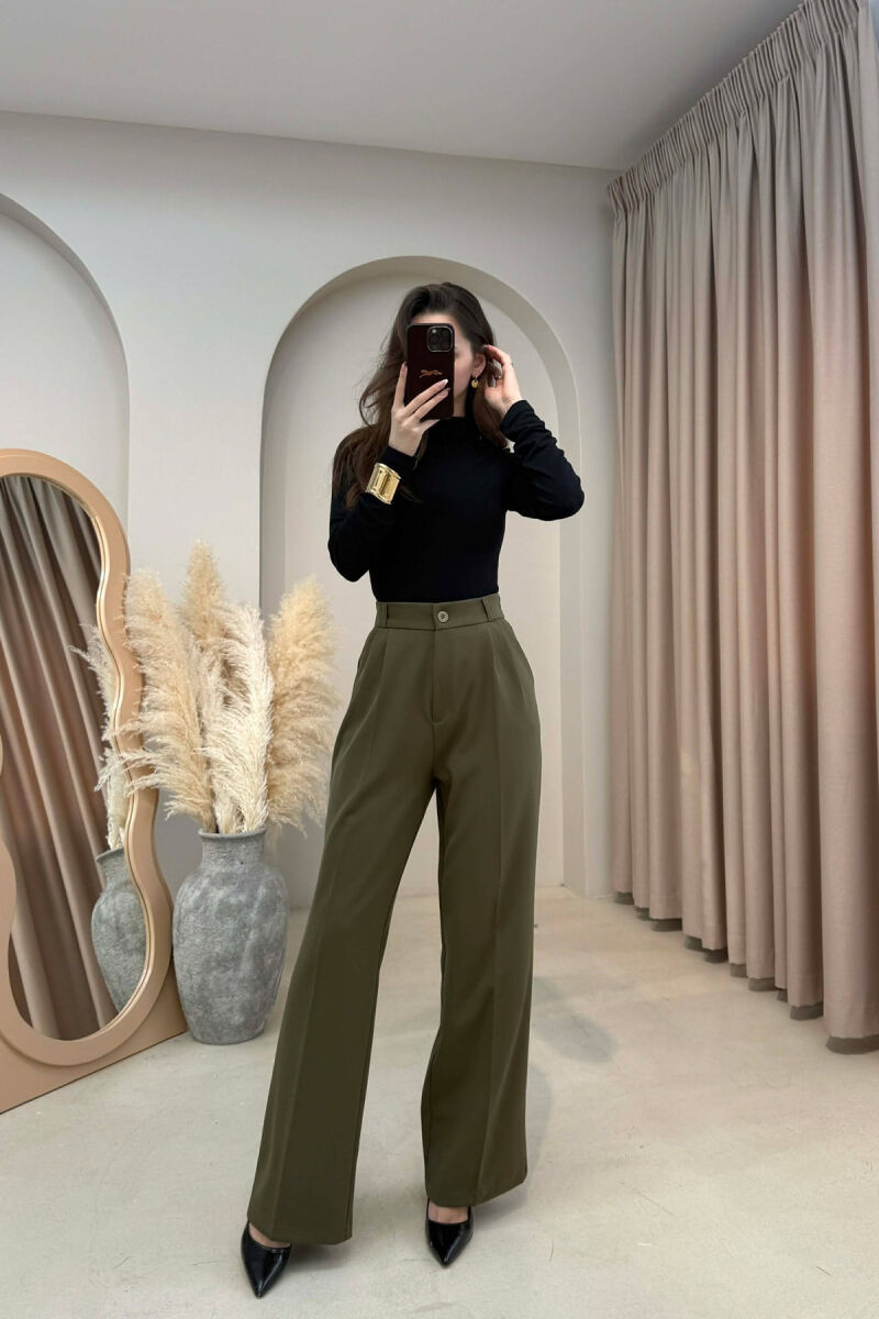 ONE COLOR SEMI ELASTIC WAIST WOMEN TROUSERS OLIVE/ULLI - 1