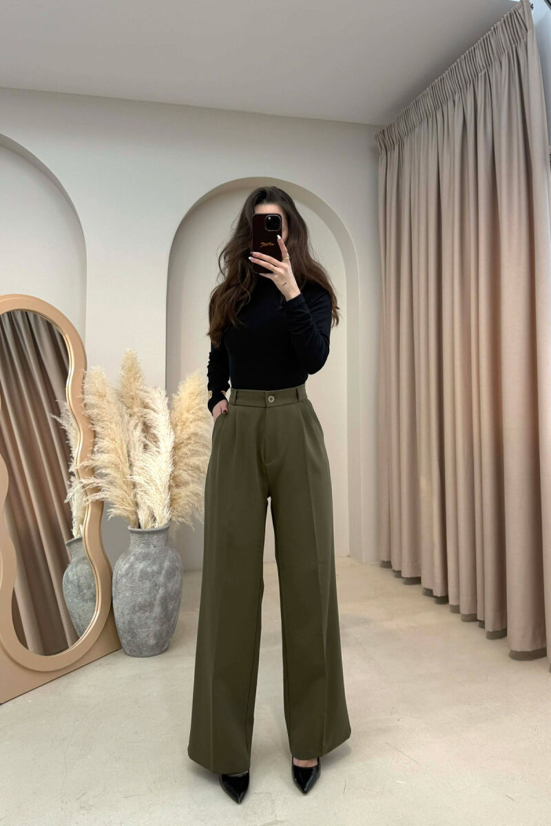 ONE COLOR SEMI ELASTIC WAIST WOMEN TROUSERS OLIVE/ULLI - 2