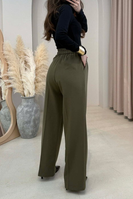 ONE COLOR SEMI ELASTIC WAIST WOMEN TROUSERS OLIVE/ULLI - 3