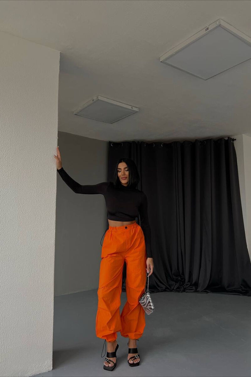 ONE COLOR SEMI ELASTIC WAIST WOMEN TROUSERS ORANGE/PORTOKALLI - 1