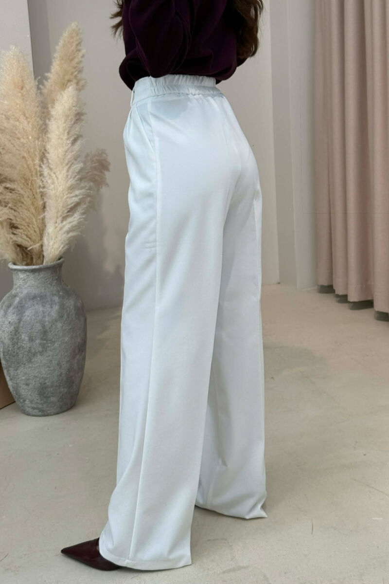 ONE COLOR SEMI ELASTIC WAIST WOMEN TROUSERS WHITE-E BARDHE - 4