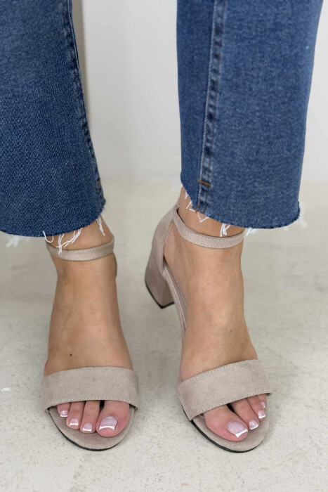 ONE COLOR SEMI HEEL WOMEN SANDALS BEIGE/BEZHE - 3