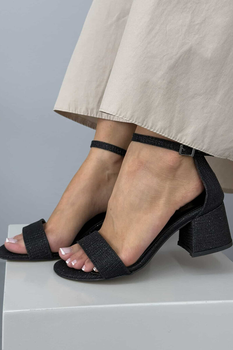 ONE COLOR SEMI HEEL WOMEN SANDALS GLOSSY BLACK-ZEZE SHKELQIM - 5