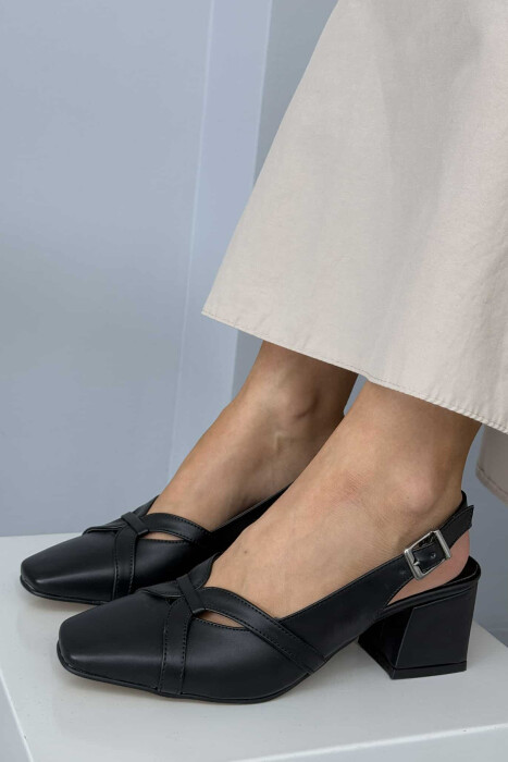 ONE COLOR SEMI HEEL WOMEN SHOES BLACK/ E ZEZE - KLAUDIO FASHION