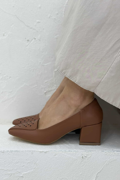 ONE COLOR SEMI HEEL WOMEN SHOES BROWN/KAFE - 4