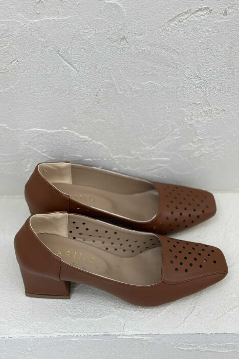 ONE COLOR SEMI HEEL WOMEN SHOES BROWN/KAFE - 5