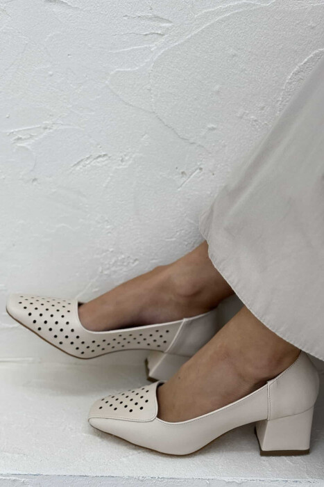 ONE COLOR SEMI HEEL WOMEN SHOES CREAM/KREM 