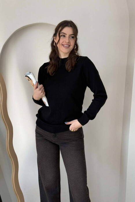 ONE COLOR SEMI NECK WOMEN SWEATER BLACK/ E ZEZE - 1