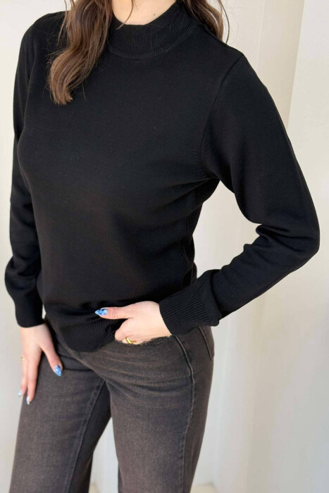 ONE COLOR SEMI NECK WOMEN SWEATER BLACK/ E ZEZE - 3