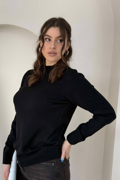 ONE COLOR SEMI NECK WOMEN SWEATER BLACK/ E ZEZE - 4