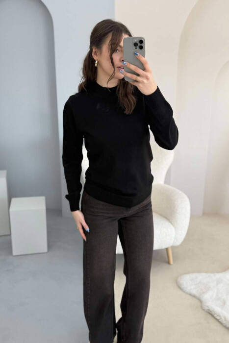 ONE COLOR SEMI NECK WOMEN SWEATER BLACK/ E ZEZE - 6