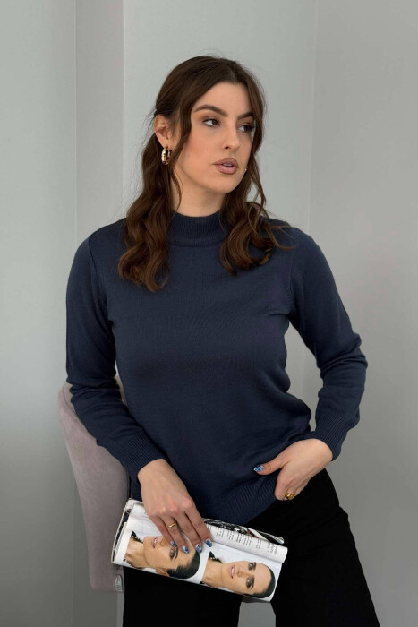 ONE COLOR SEMI NECK WOMEN SWEATER BLUE STONE/GK - 3