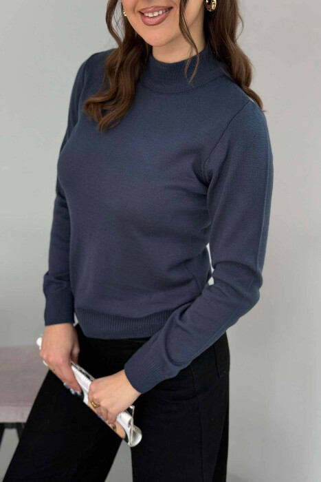 ONE COLOR SEMI NECK WOMEN SWEATER BLUE STONE/GK - 4