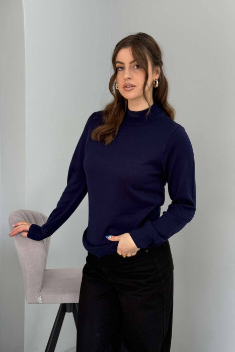 ONE COLOR SEMI NECK WOMEN SWEATER BLUE/BLU 