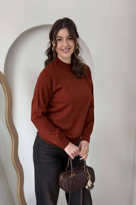 ONE COLOR SEMI NECK WOMEN SWEATER BRICK/TULLE - 2