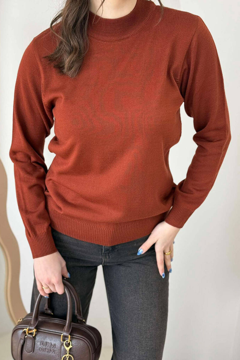 ONE COLOR SEMI NECK WOMEN SWEATER BRICK/TULLE - 3