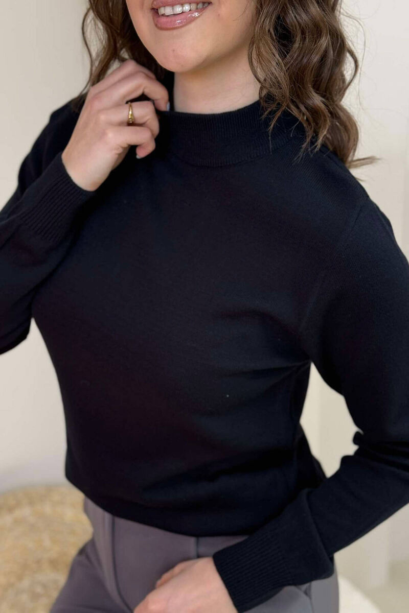 ONE COLOR SEMI NECK WOMEN SWEATER DARK BLUE/BEE - 5