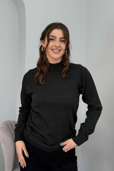 ONE COLOR SEMI NECK WOMEN SWEATER DARK GREY/GEE - 1