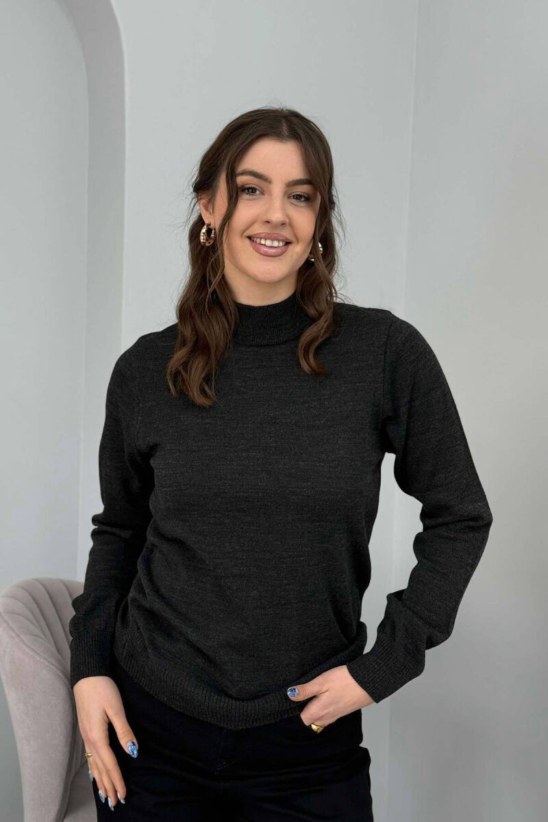 ONE COLOR SEMI NECK WOMEN SWEATER DARK GREY/GEE - 1