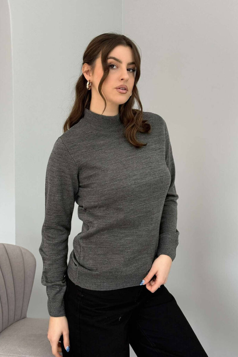 ONE COLOR SEMI NECK WOMEN SWEATER GREY/GRI - 1
