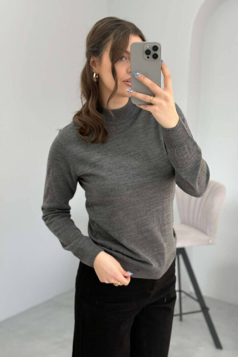 ONE COLOR SEMI NECK WOMEN SWEATER GREY/GRI - 4