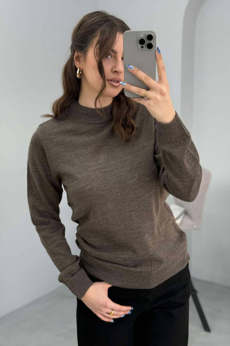 ONE COLOR SEMI NECK WOMEN SWEATER LIGHT BROWN/KAZB - 6