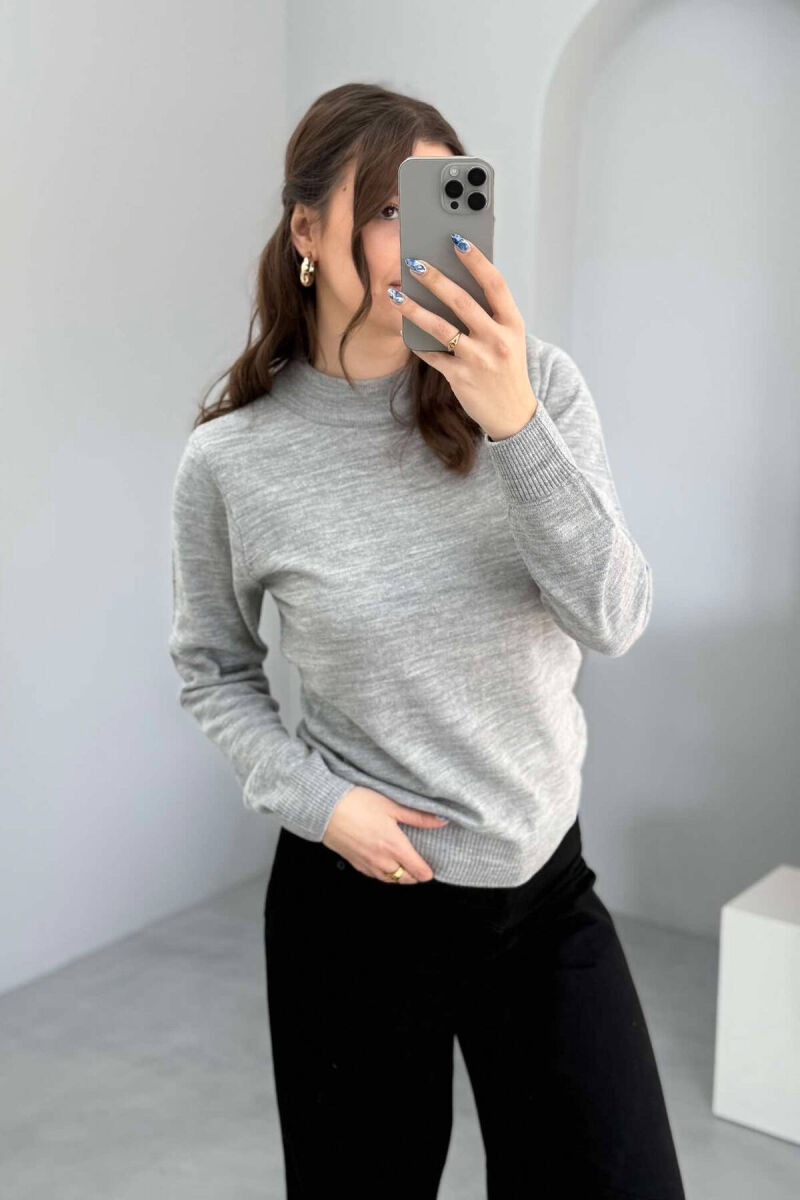 ONE COLOR SEMI NECK WOMEN SWEATER LIGHT GREY/GZ - 5